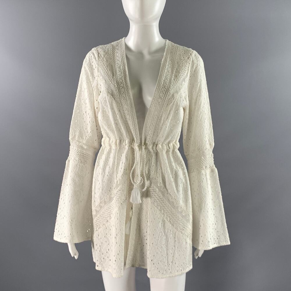 RAMY BROOK Size S White Cotton Leafs Cardigan
